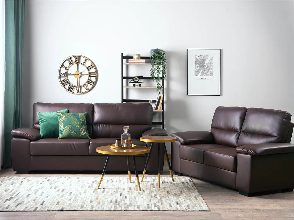 Living Room Set 5 Seater VOGAR Faux Leather Dark Brown
