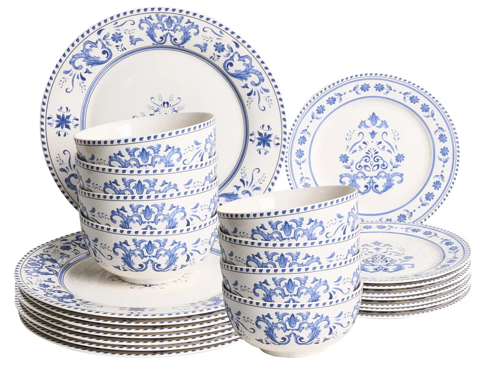 Set of 24 Dinnerware GALANGAL Porcelain White/ Blue