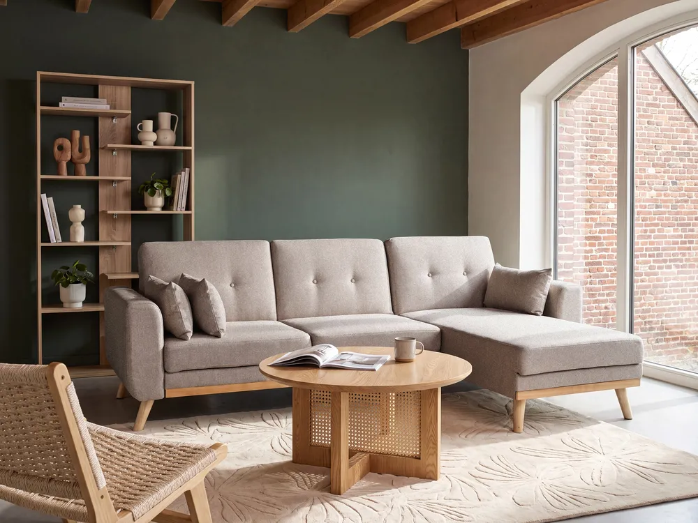 Corner Sofa Bed 3 Seater KAARINA Fabric Beige Left Hand