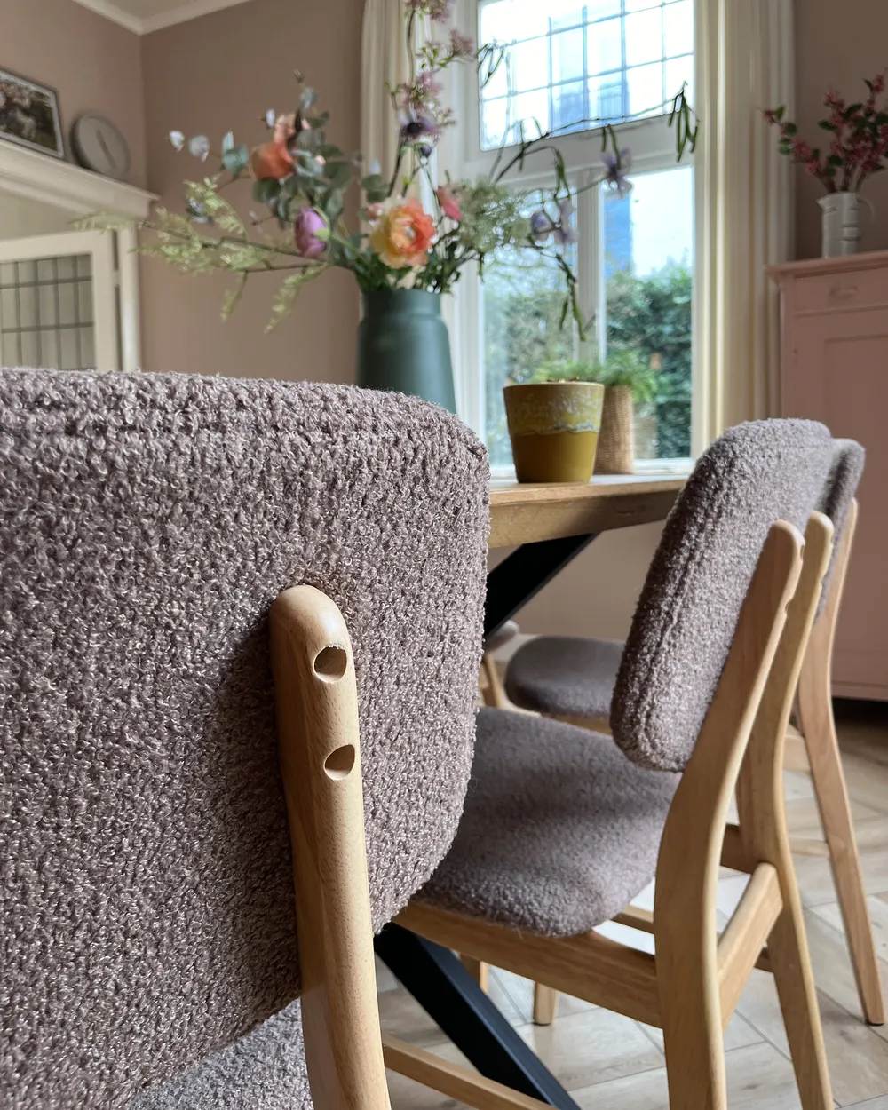 Set of 2 Dining Chairs ELAINE Boucle Light Brown/ Taupe_973103