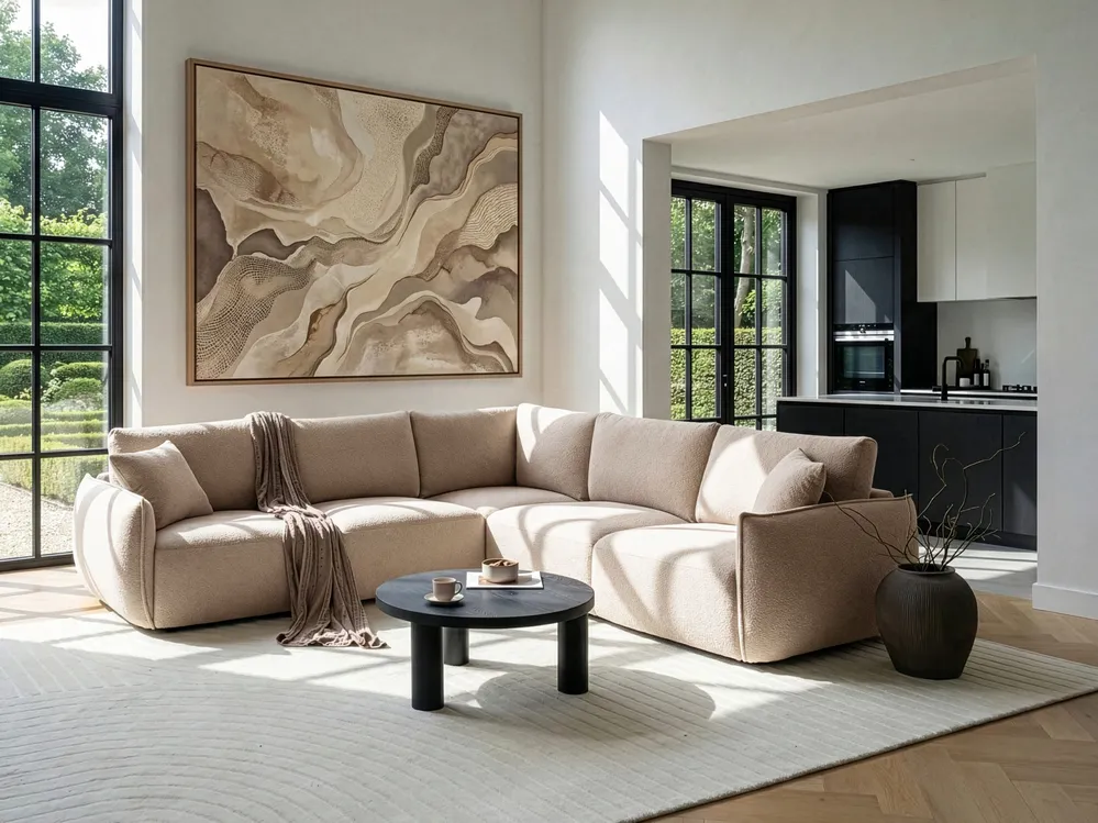 Modular Corner Sofa 5 Seater MESNALI Beige Left Hand
