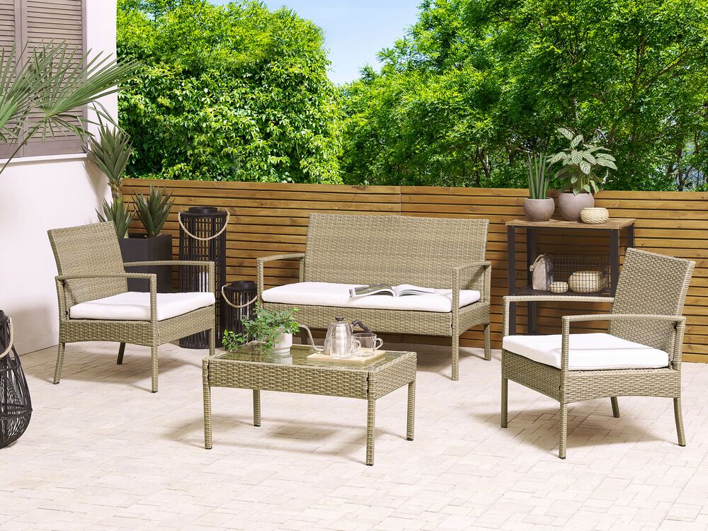 Loungesett med bord MARSALA PE-rotting Lysebrun