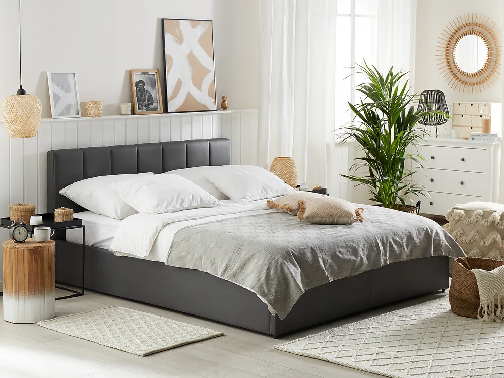 Ottoman Bed DREUX Faux Leather Dark Grey 180 x 200 cm (EU Super King)