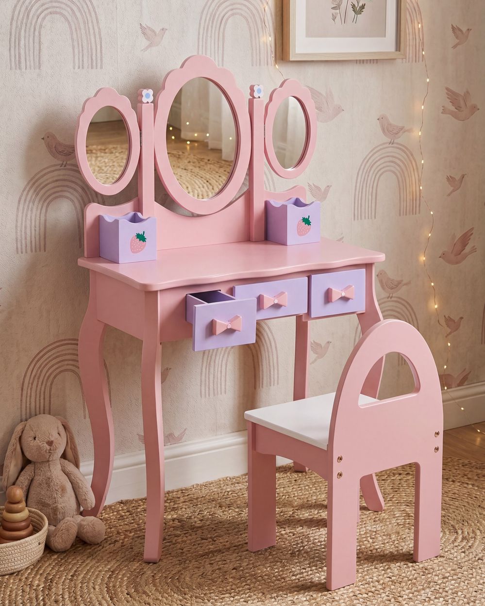 Sminkebord med stol for barn ROSABELLE Rosa