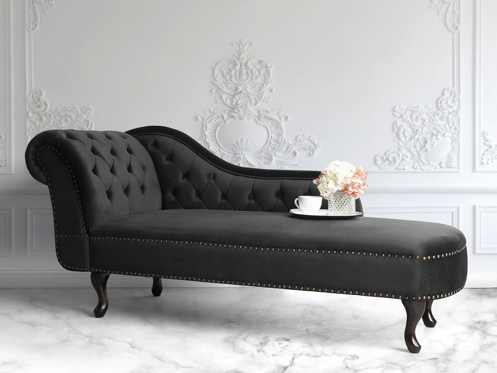 Left-Hand Chaise Longue NIMES Velvet Black