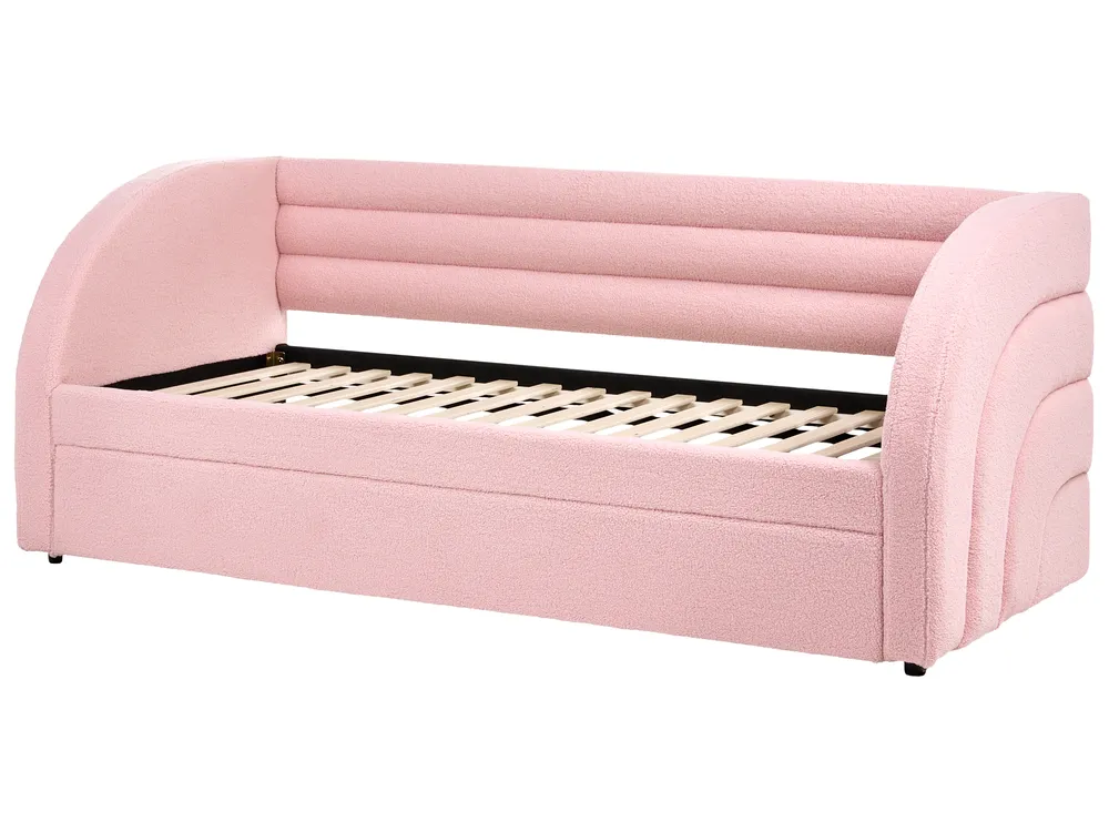 Utdragbar säng Bouclé ALBIAC 90 x 200 cm Pastellrosa_1069067