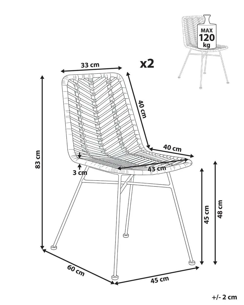Set of 2 Dining Chairs DILLEY Rattan Brown_1072215