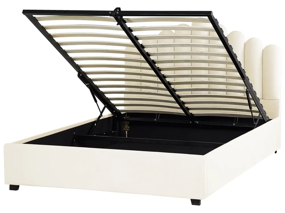 Ottoman Bed VINCENNES Velvet Off-White 160 x 200 cm (EU King Size)