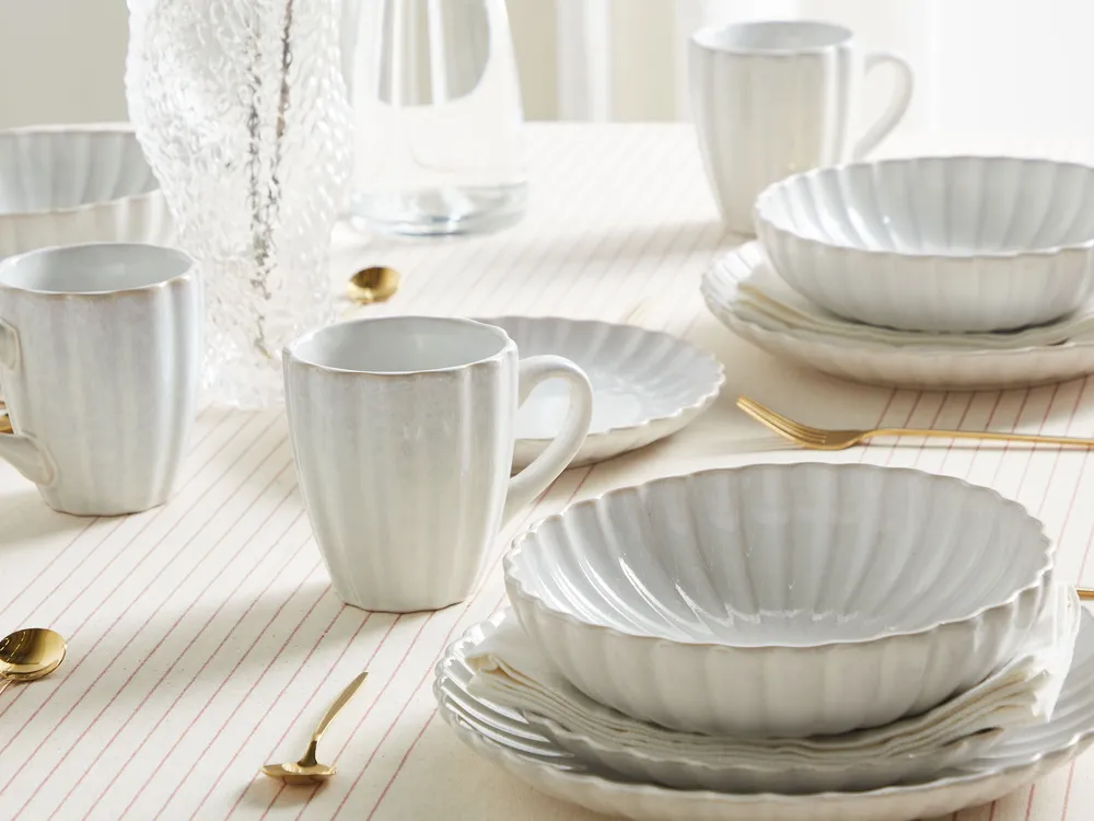 Set of 8 Deep Plates NETTLE Stoneware Off-White_986487