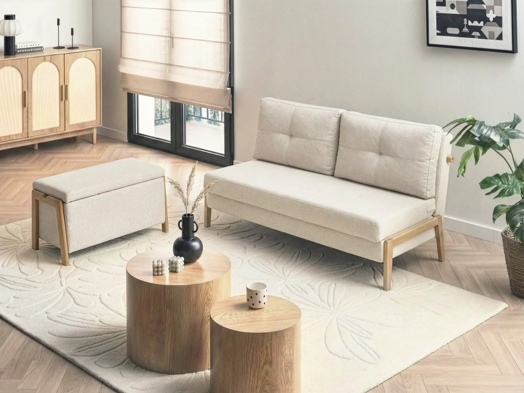 Living Room Set 3 Seater EDLAND with Bench Fabric Light Beige_1040862