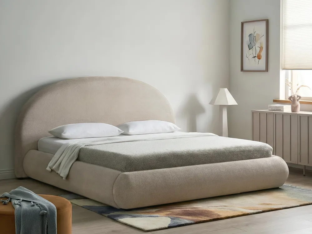 Ottoman Bed GRASSE Fabric Light Beige 180 x 200 cm (EU Super King)