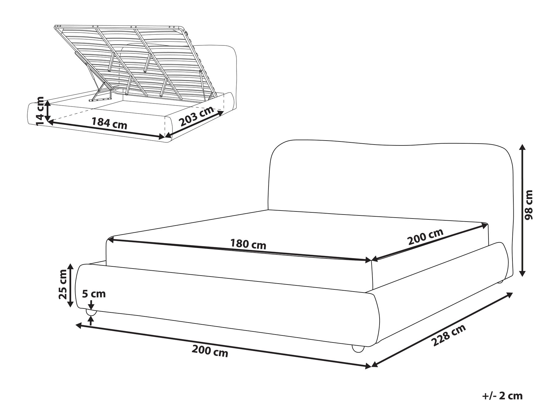 Ottoman Bed BLAGNAC Fabric Off-White 180 x 200 cm (EU Super King)_1073181