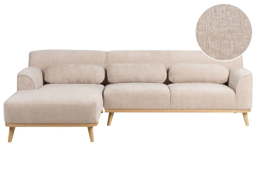 Corner Sofa 3 Seater SIMOS Chenille Beige Right Hand