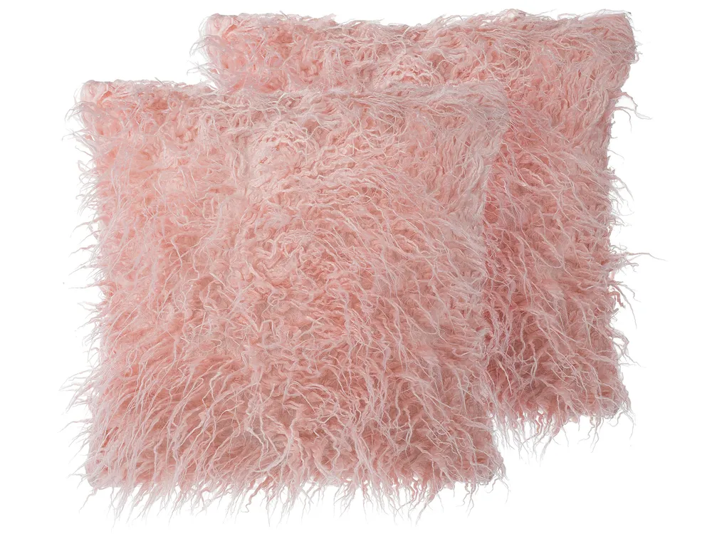 Set of 2 Decorative Cushions DAISY 45 x 45 cm Faux Fur Pink Solid