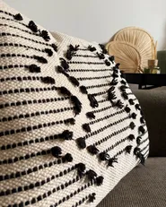 Set med 2 prydnadskuddar MYRTUS 45 x 45 cm Bomull Beige Geometriskt tryck_1017893