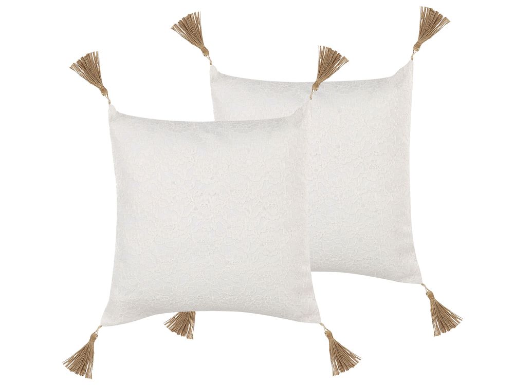 Set of 2 Decorative Cushions AZALEA 45 x 45 cm Light Beige Solid
