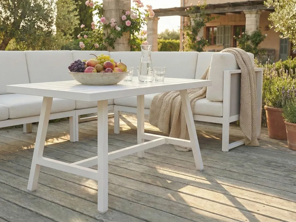 Garden Corner Sofa with Table 6 Seater CASTELLA/FRATTE Metal Off-White Left Hand_932048