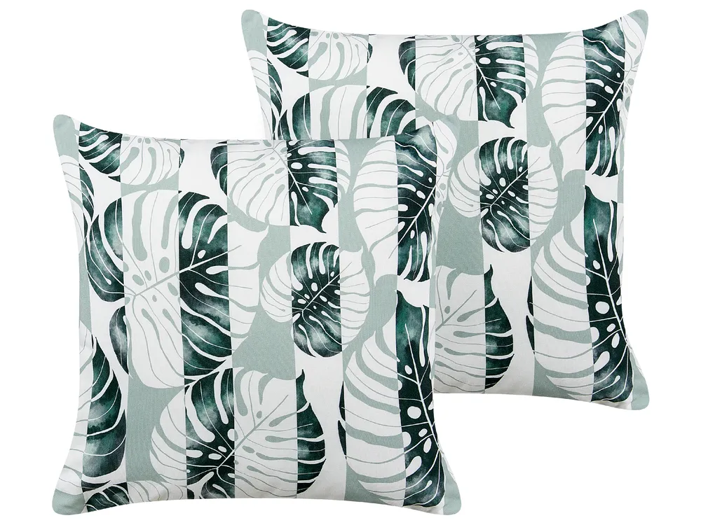 Set of 2 Outdoor Cushions TERMINI Plant Pattern 45 x 45 cm Green