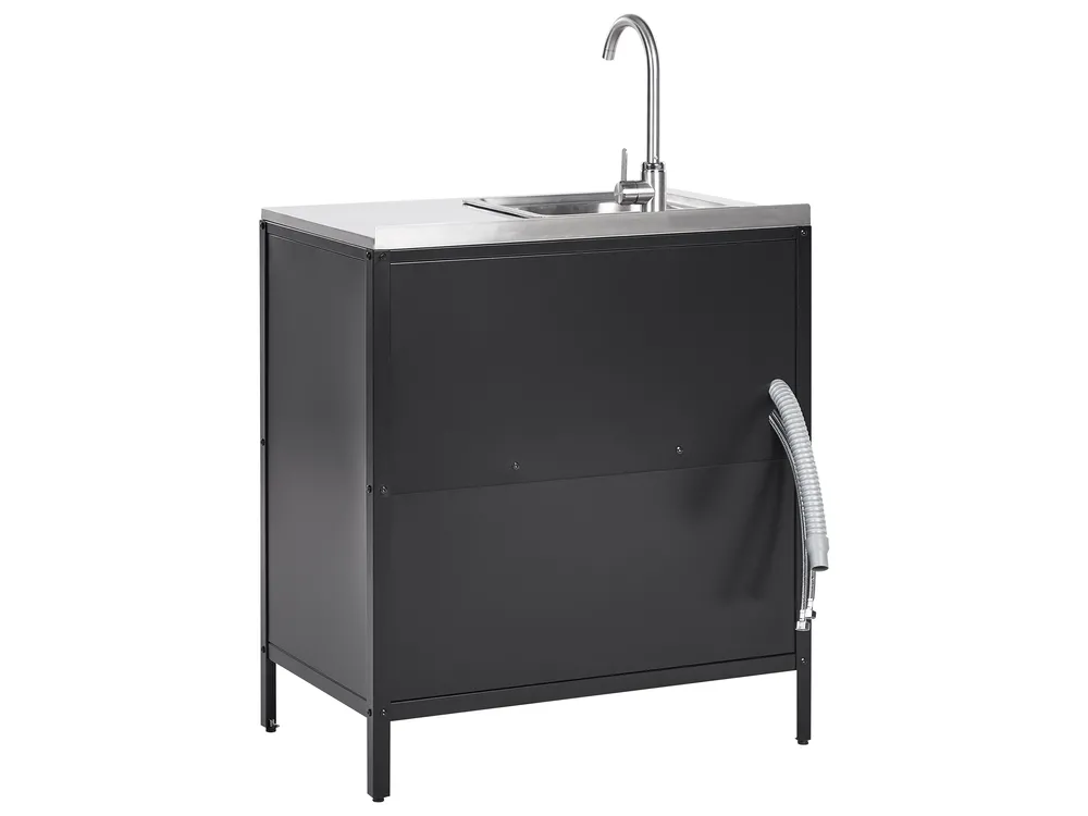 3 Piece Outdoor Kitchen Set with Sink VILAMA Black Metal_872596