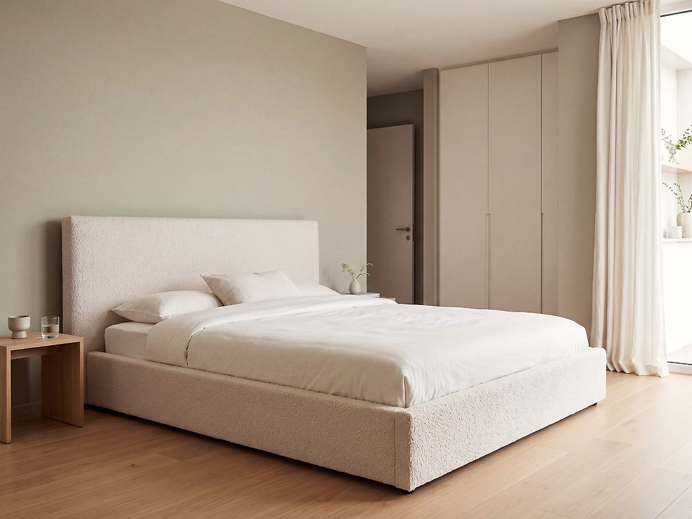 Säng med lamellram Bouclé LAVAUR 180 x 200 cm Off-White