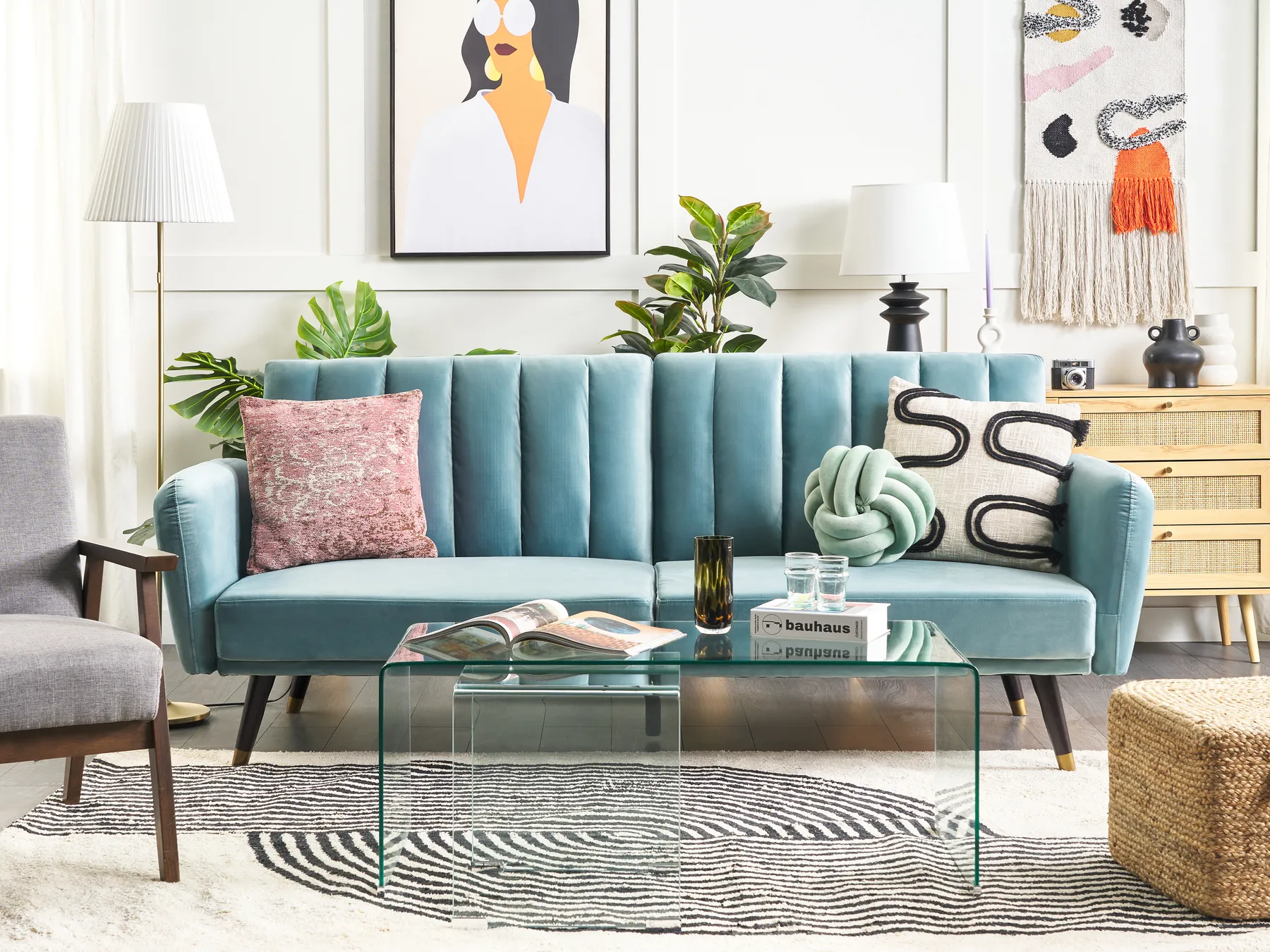 Sofa Bed 3 Seater VIMMERBY Velvet Light Blue_849779
