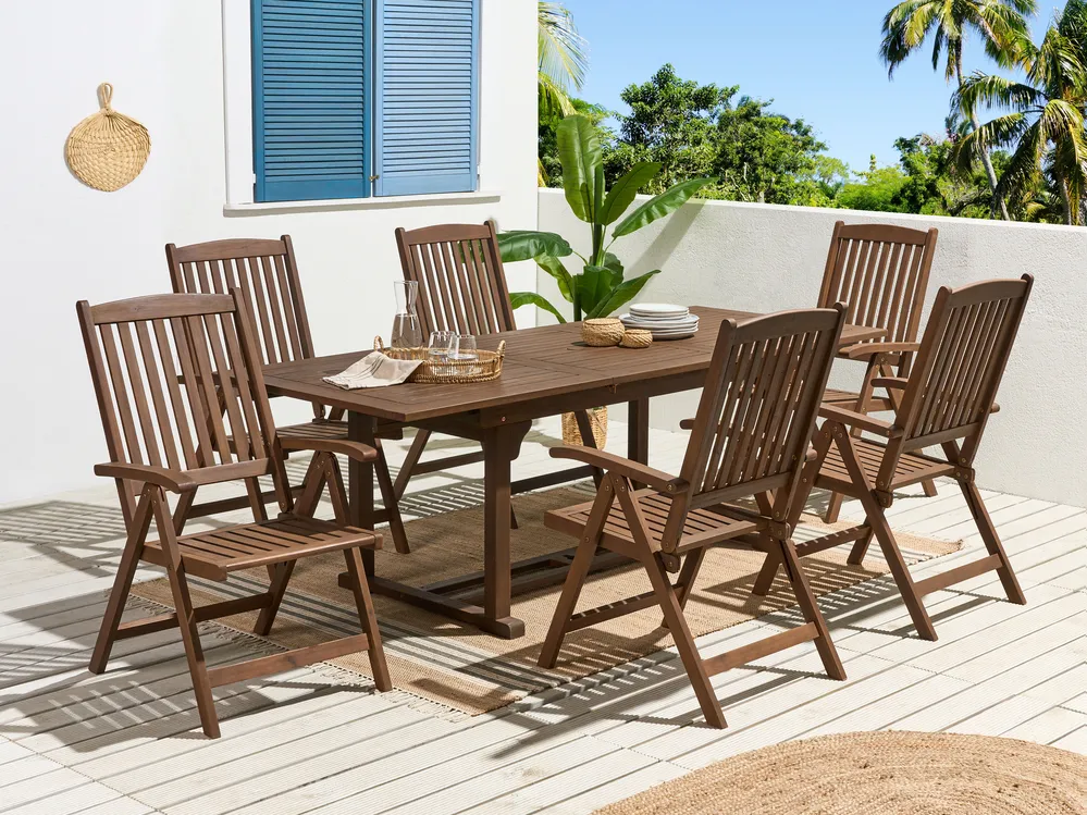 Extending Garden Dining Table AMANTEA 160/220 cm 90 cm Acacia Wood Dark Brown