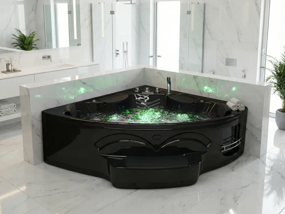 Corner Hot Tub with LED CUYABENO 2110 x 1500 mm Black_1050541