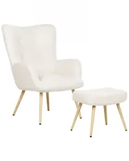 Öronlappsfåtölj VEJLE med fotpall Bouclé Off-White_1074009