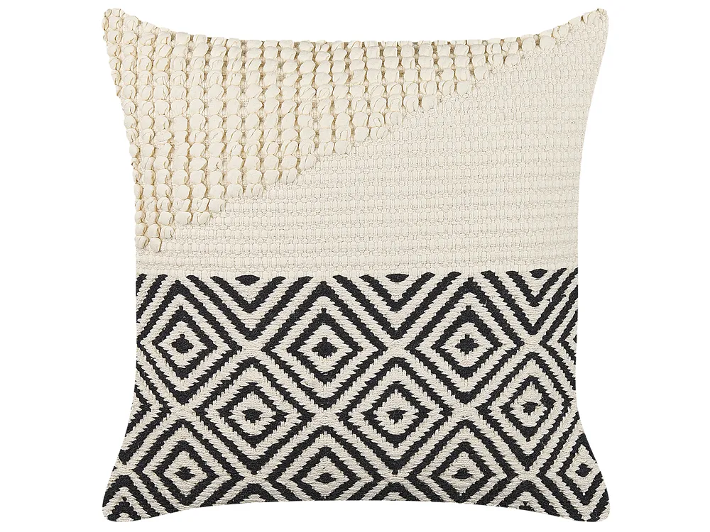 Set of 2 Decorative Cushions CALANTHE 45 x 45 cm Cotton Beige Geometric Pattern_840088