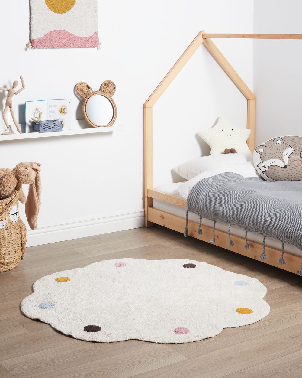 Kids Rug DUREVI Light Beige ø 120 cm Cotton