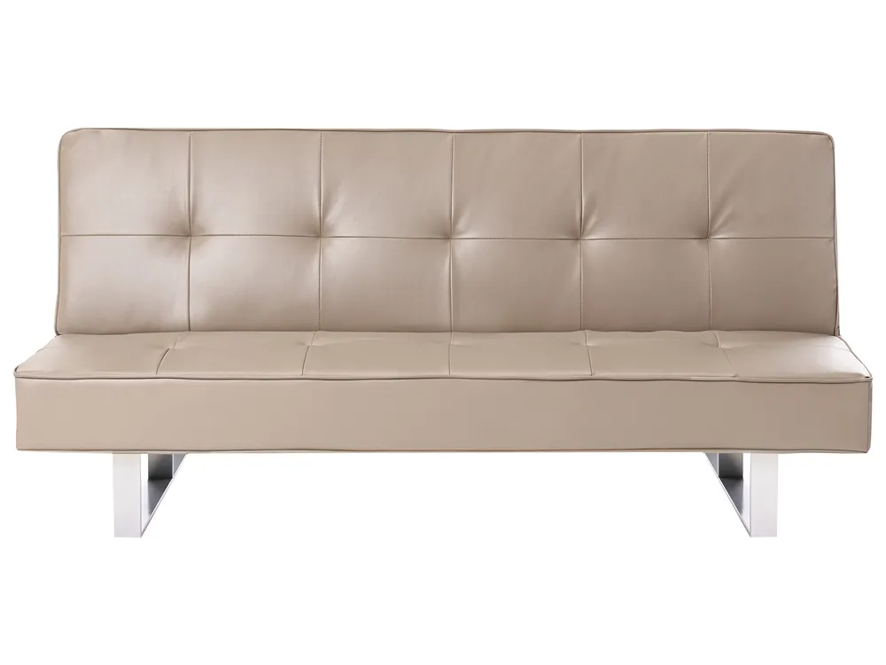 Sofa Bed 3 Seater DERBY Faux Leather Beige