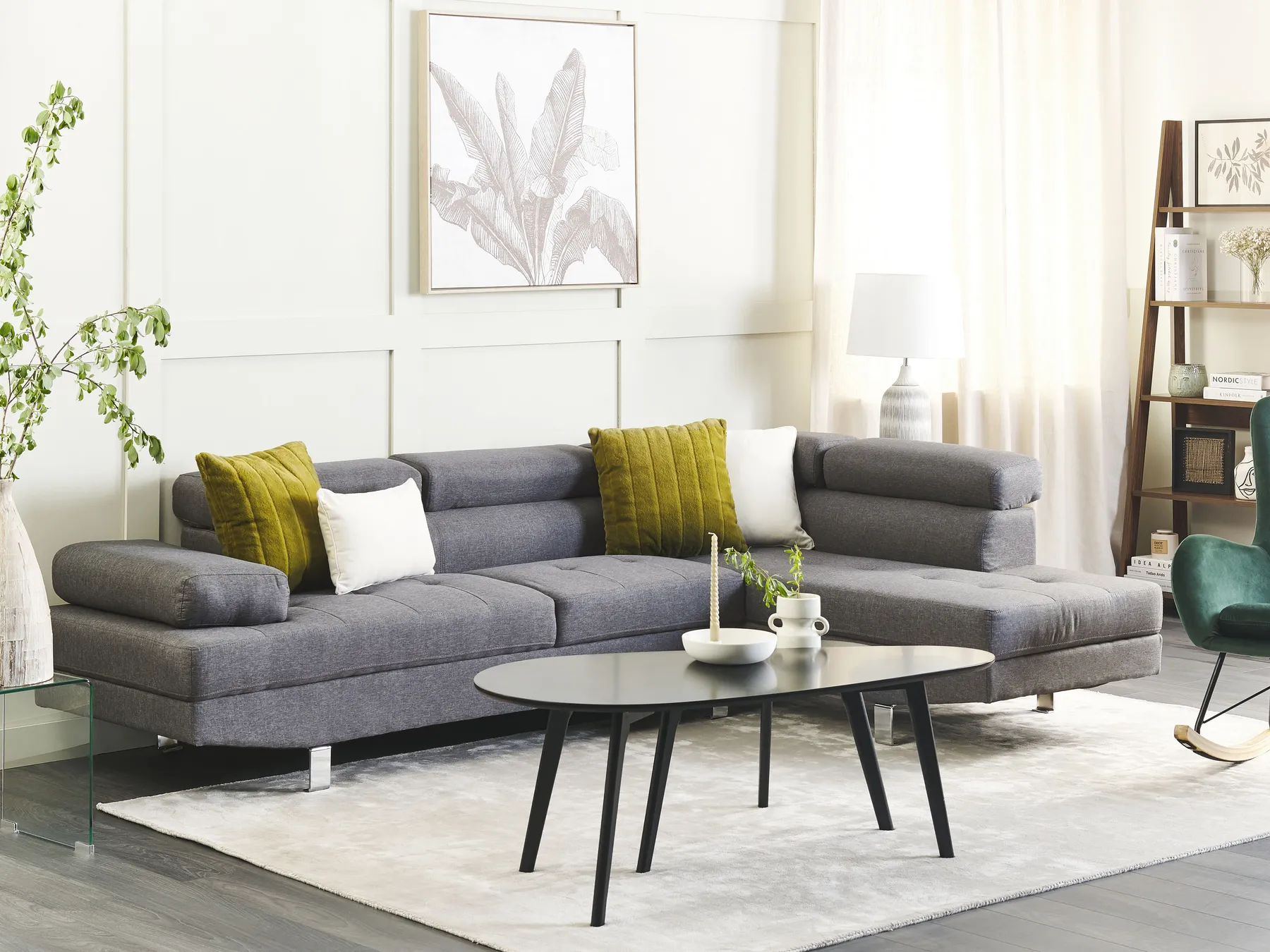 Corner Sofa 5 Seater NORREA Fabric Grey Left Hand_685994
