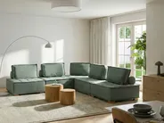 Modular Corner Sofa 5 Seater TIBRO Fabric Light Green Right Hand_1057795