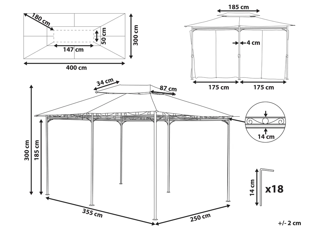 Gazebo COLOS 400 cm 300 cm Metal Beige_778671