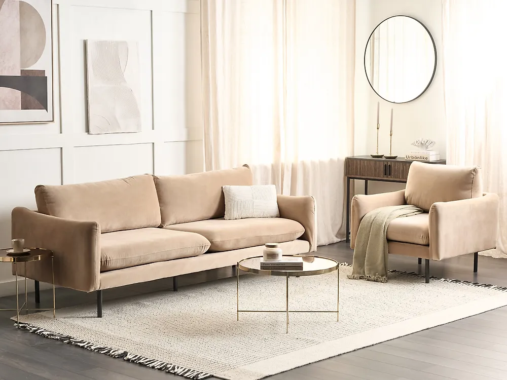 Living Room Set 4 Seater VINTERBRO Velvet Beige_1187183