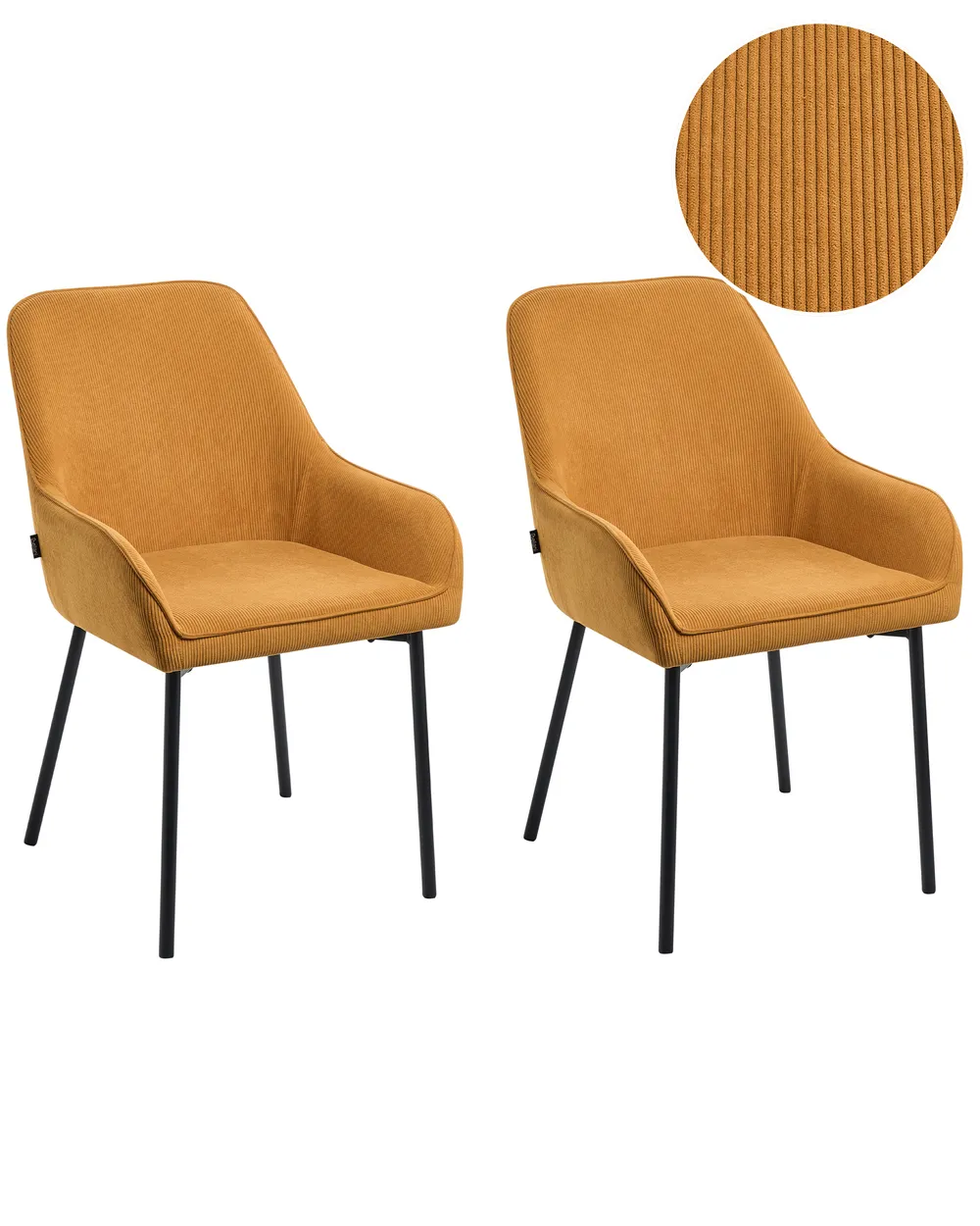 Set of 2 Dining Chairs LOVERNA Corduroy Mustard