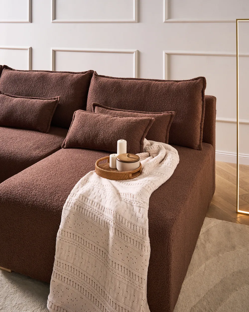 Modular Corner Sofa NERBO Boucle Brown Left Hand_1034367