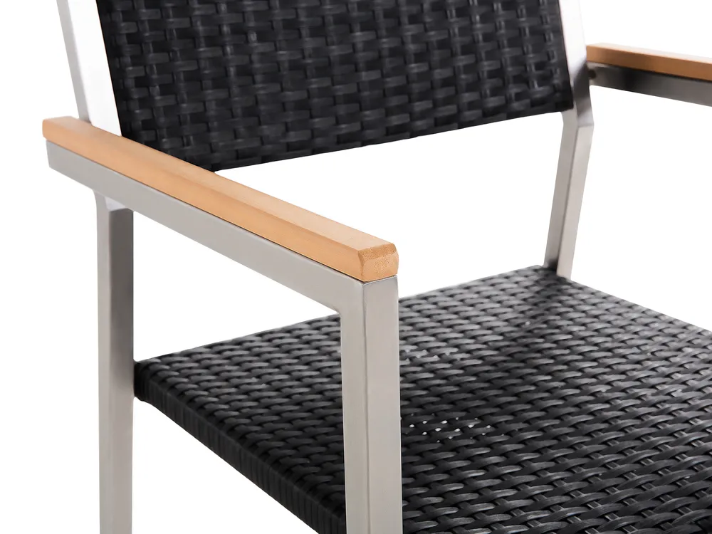 Trädgårdsmatgrupp 4-sits MALETTO/GROSSETO Konstrotting Marmoreffekt Grå/ Svart_938119