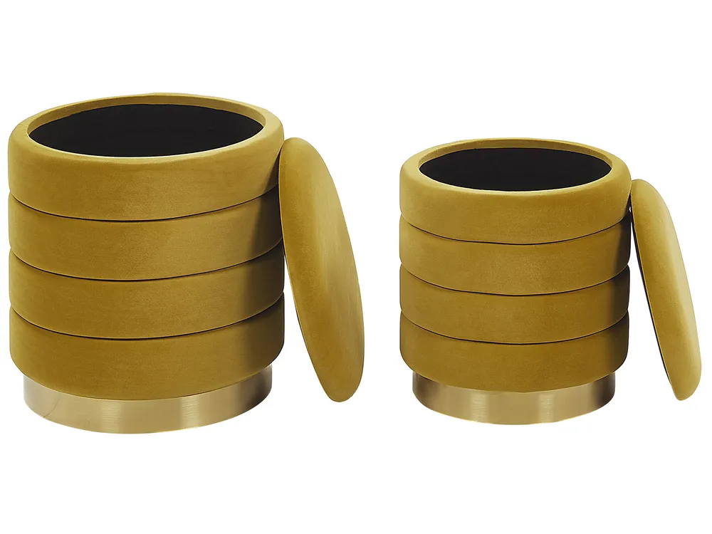Set of 2 Storage Pouffes GARLAND Velvet Mustard_772408