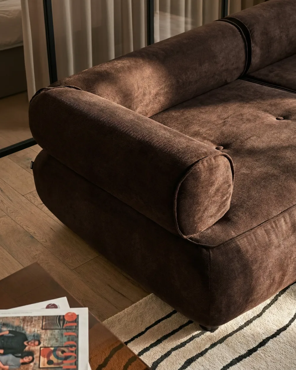 Sofa 3 Seater SALLA Fabric Dark Brown_1057904
