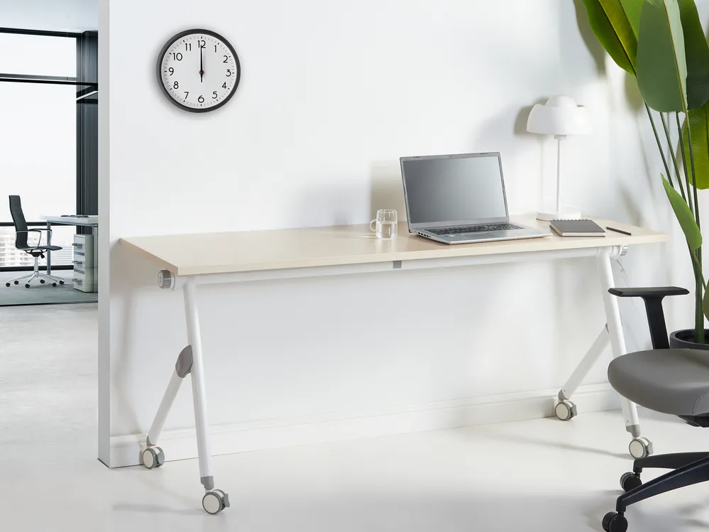 Foldable Office Desk BENDI 180 cm 60 cm with Wheels Light Brown