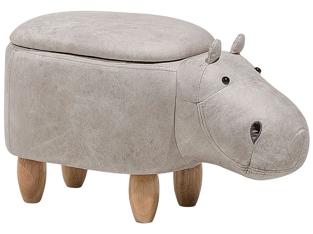 Storage Animal Stool HIPPO Hippo Faux Leather Light Grey
