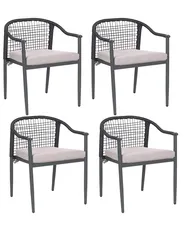 Set of 4 Garden Chairs with Cushions OZZERO Metal Black_1080093