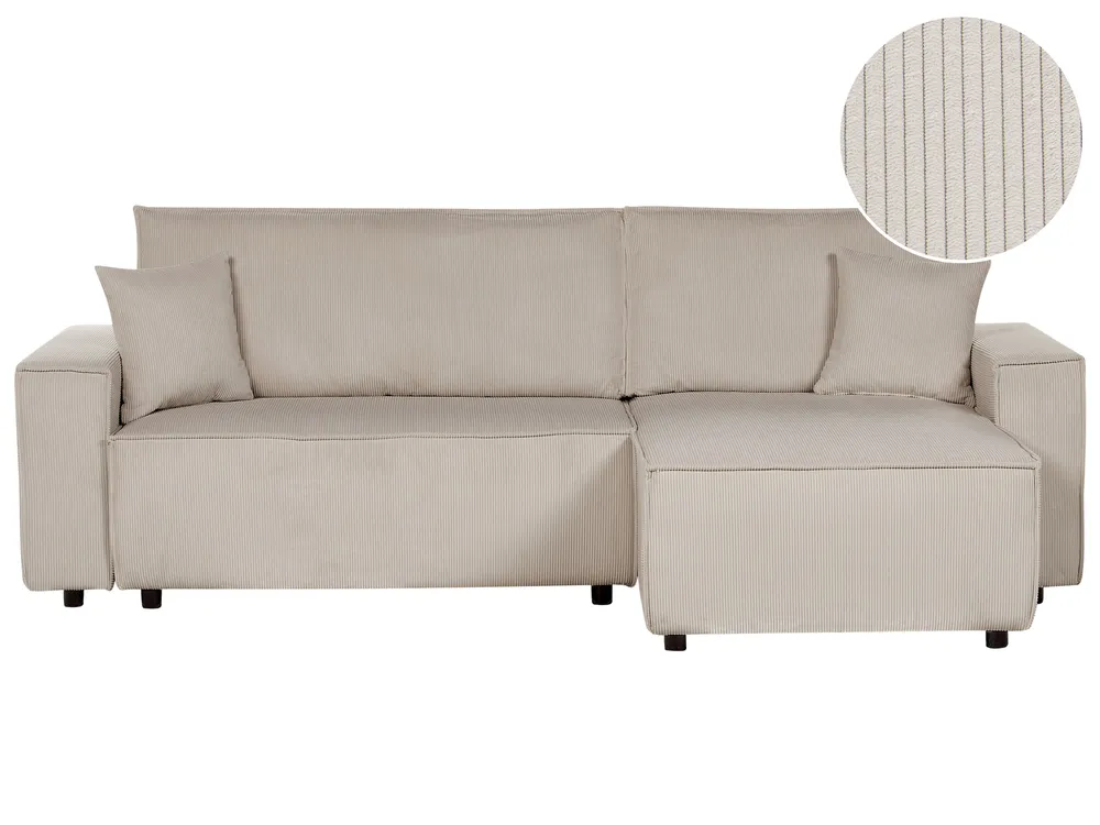 Corner Sofa Bed 3 Seater ABACKA Corduroy Beige Left Hand
