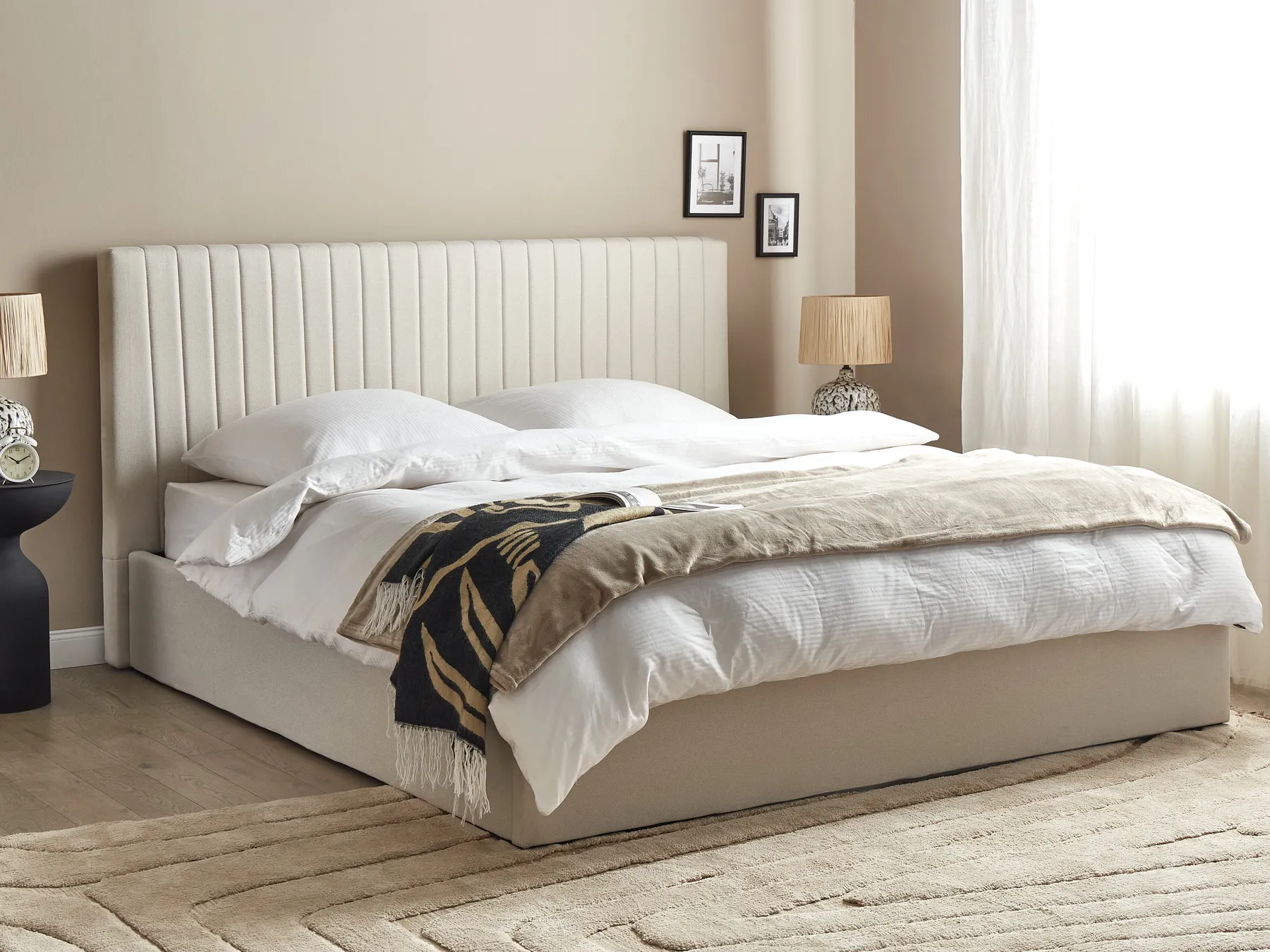 Ottoman Bed VION Fabric Light Beige 180 x 200 cm (EU Super King)_901861