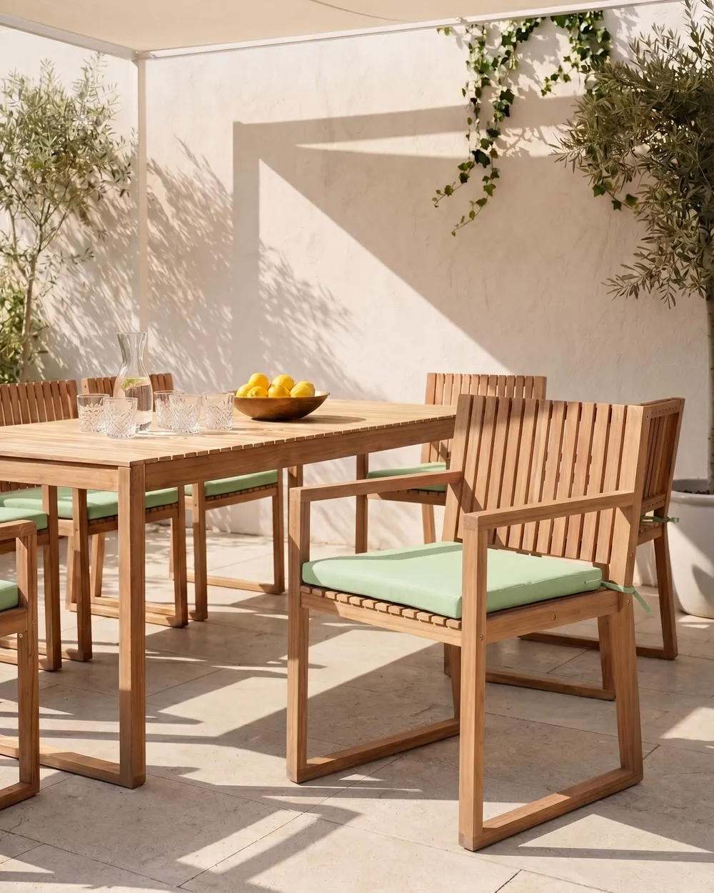 Set of 2 Garden Chairs with Cushions SASSARI PREMIUM Certified Acacia Wood Light Green