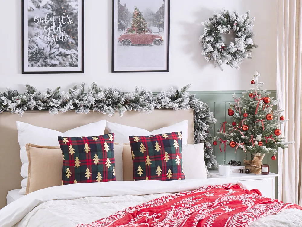 Set of 2 Decorative Cushions CUPID 45 x 45 cm Dark Green Christmas Motif