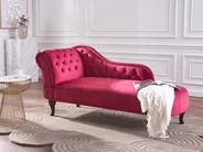 Left-Hand Chaise Longue NIMES Velvet Burgundy_805979