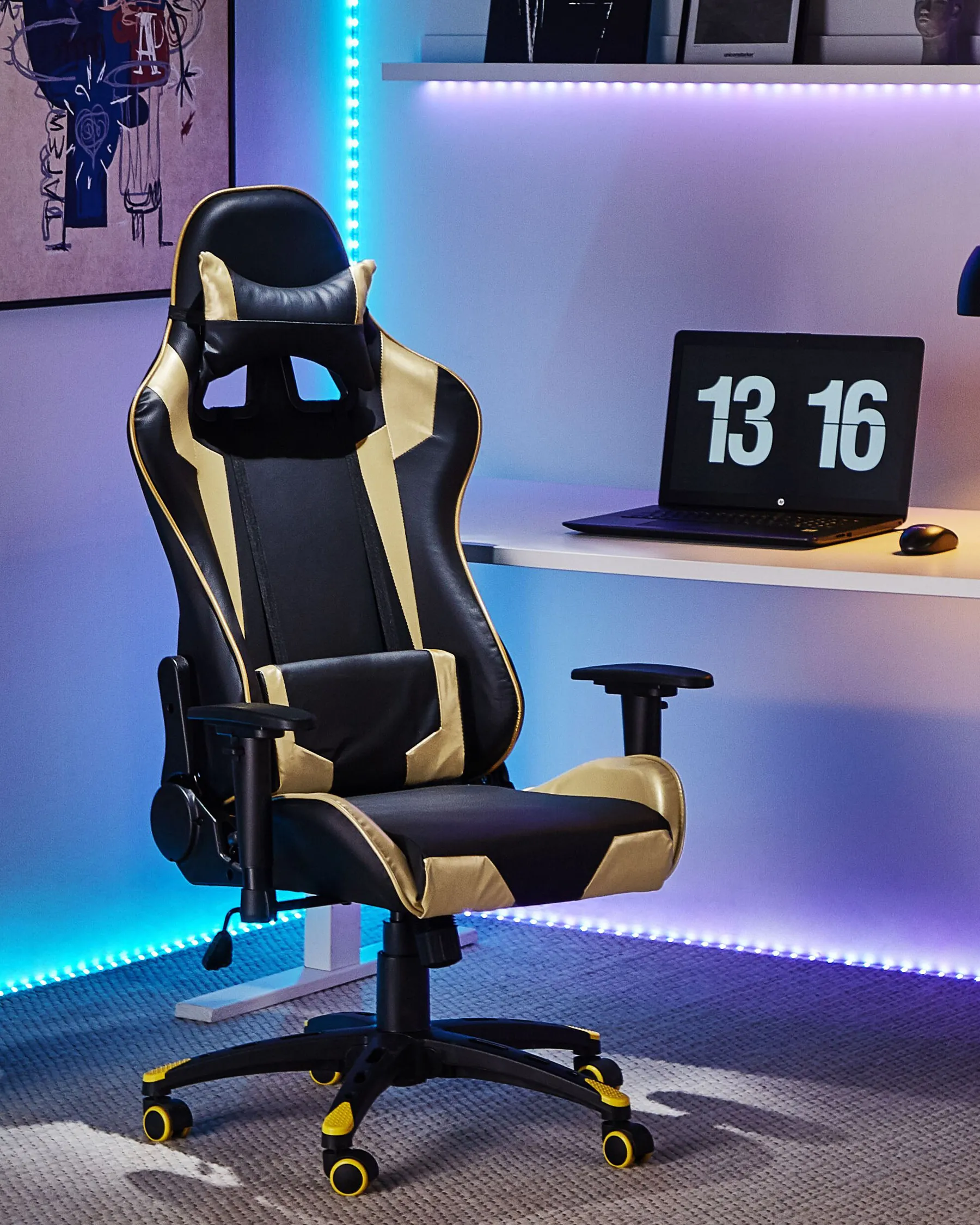 Gaming Chair KNIGHT Faux Leather Gold_752201
