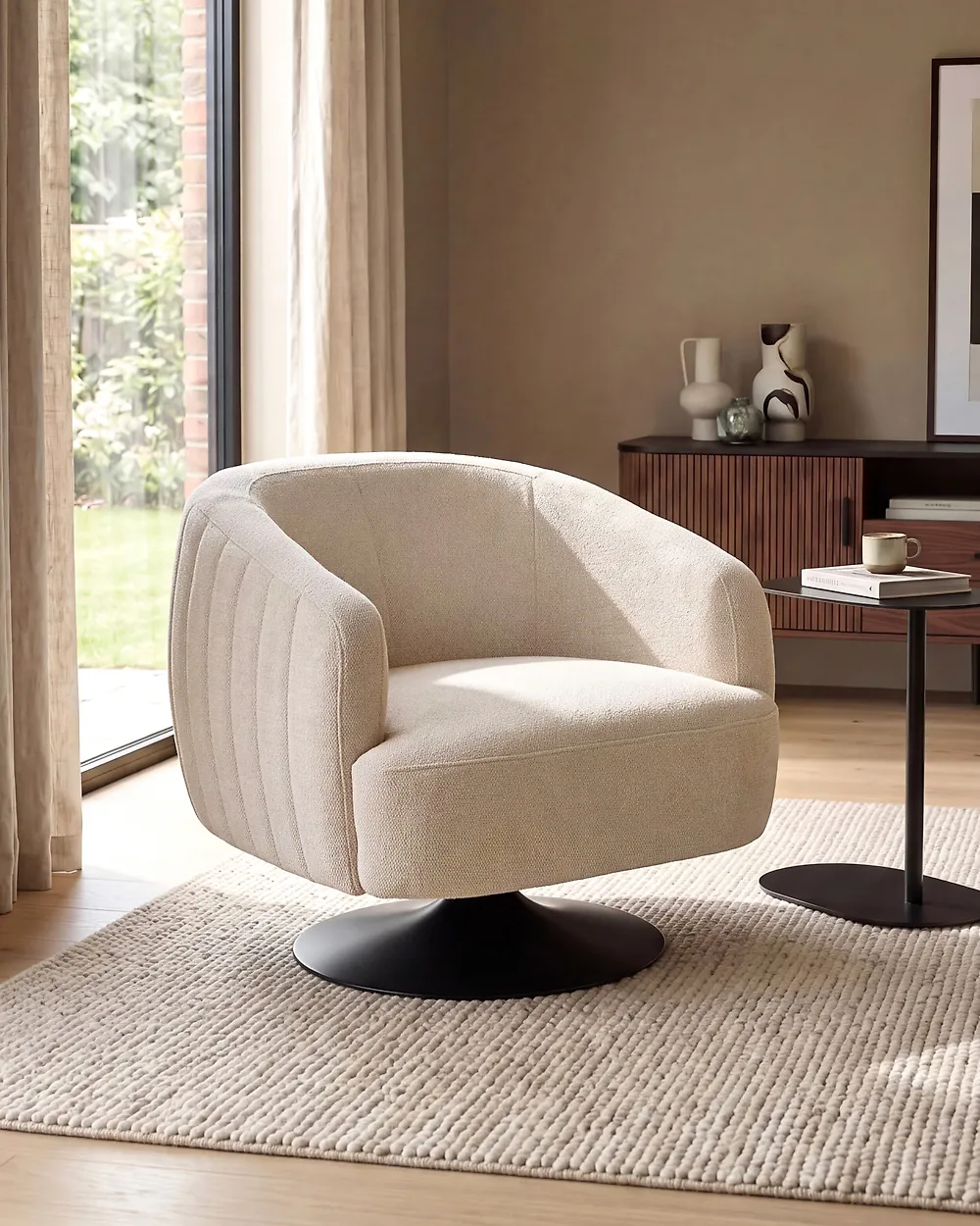 Swivel Armchair NORAGER Fabric Light Beige_1165187